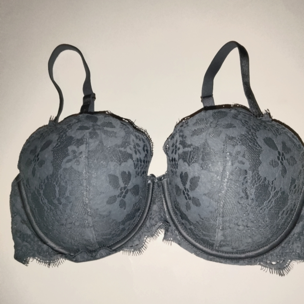 Victoria's Secret (Size 34DD) Steel Blue "Dream Angels" Lace Overlay Pushup Bra